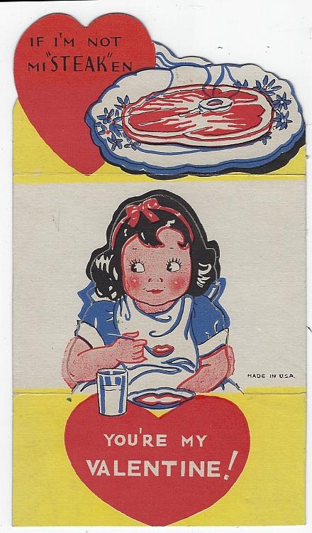 Image for VINTAGE FOLD OUT VALENTINE WITH GIRL EATING STEAK