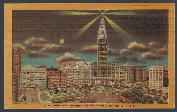 Image for UNION TERMINAL TOWER AND HOTEL CLEVELAND AT NIGHT, CLEVELAND, OHIO
