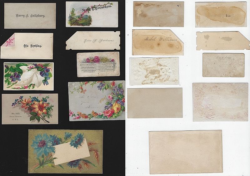 Image for LOT OF NINE SCRAP VICTORIAN TRADE CARDS AND CALLING CARDS FEATURING FLOWERS