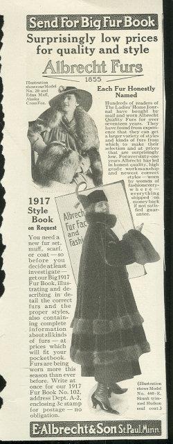 Image for 1916 LADIES HOME JOURNAL ALBRECHT QUALITY FURS MAGAZINE ADVERTISEMENT