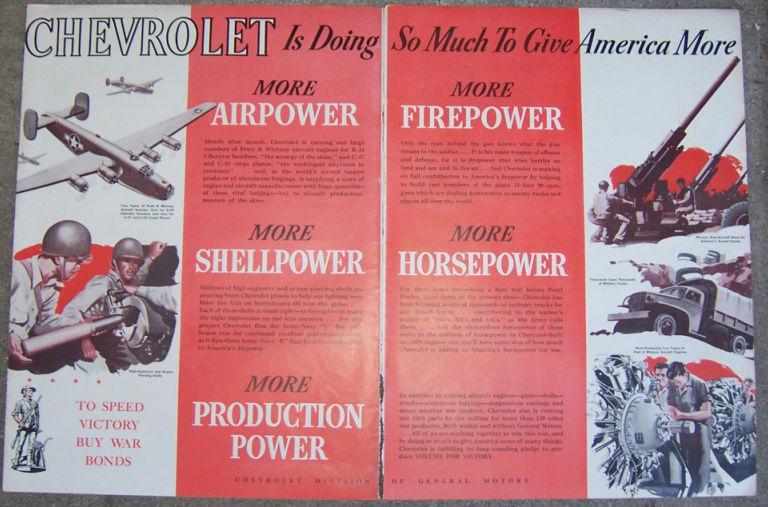 Image for 1944 CHEVEROLT WORLD WAR II DOUBLE PAGE MAGAZINE LIFE MAGAZINE ADVERTISEMENT