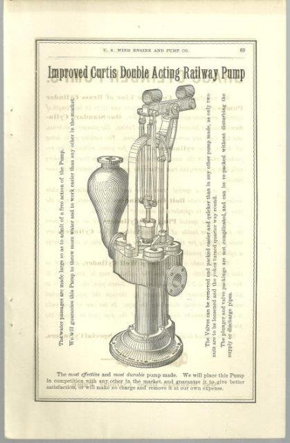 Image for ANTIQUE PRINT OF IMPROVED CURTIS DOUBLE ACTING RAILWAY PUMP FROM 1879 CATALOGUE
