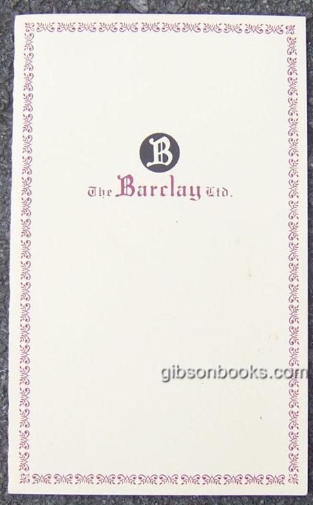 Image for VINTAGE MENU FROM THE BARCLAY LTD. RESTUARANT