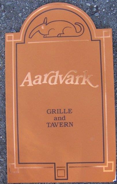 Image for VINTAGE MENU FROM THE AARDVARK GRILLE AND TAVERN, LAKE BLUFF, ILLINOIS