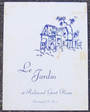 Image for VINTAGE MENU FOR LE JARDIN AT RICHMOND GREAT HOUSE, CHRISTIANSTED, ST. CROIX, US VIRGIN ISLANDS