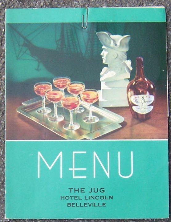 Image for VINTAGE MENU FOR THE JUG, HOTEL LINCOLN, BELLEVILLE, ILLINOIS