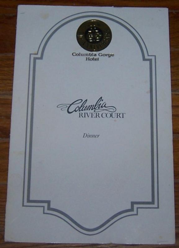 Image for VINTAGE DINNER MENU COLUMBIA RIVER COURT, COLUMBIA RIVER GORGE, HOOD ROVER, OREGON