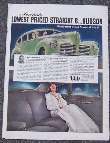 Image for 1940 HUDSON EIGHT AUTOMOBILE MAGAZINE ADVERTISEMENT